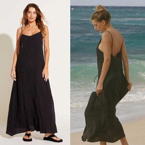NWT Vitamin A Black Linen Mari Maxi Dress Coverup | M 6 8
